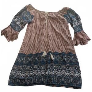 Umgee USA Medium Bohemian Patterned Dress with Tassel Tie